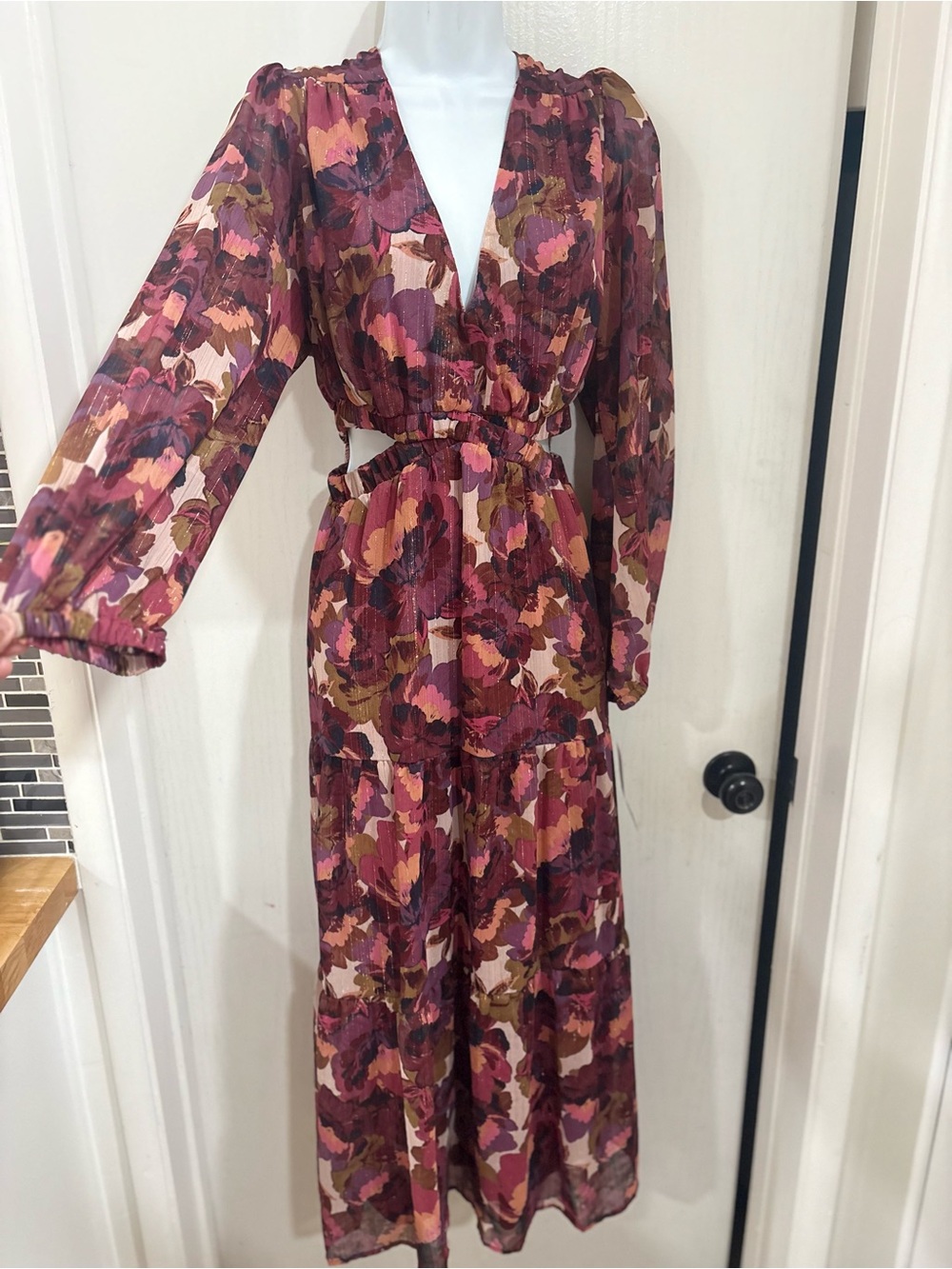sofia by sofia vergara Burgundy and Pink Floral Maxi Dress